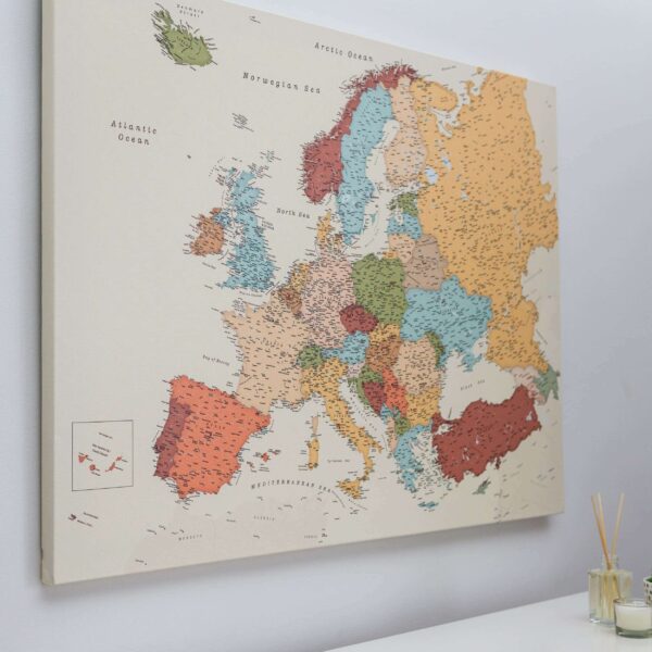 Carte de l’Europe avec punaises Colorée Détaillé