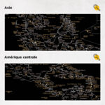 Carte du monde à épingles Minuit Noir Détaillé asie et amérique centrale