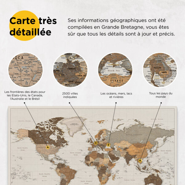 Carte du monde à épingles Safari Détaillé information