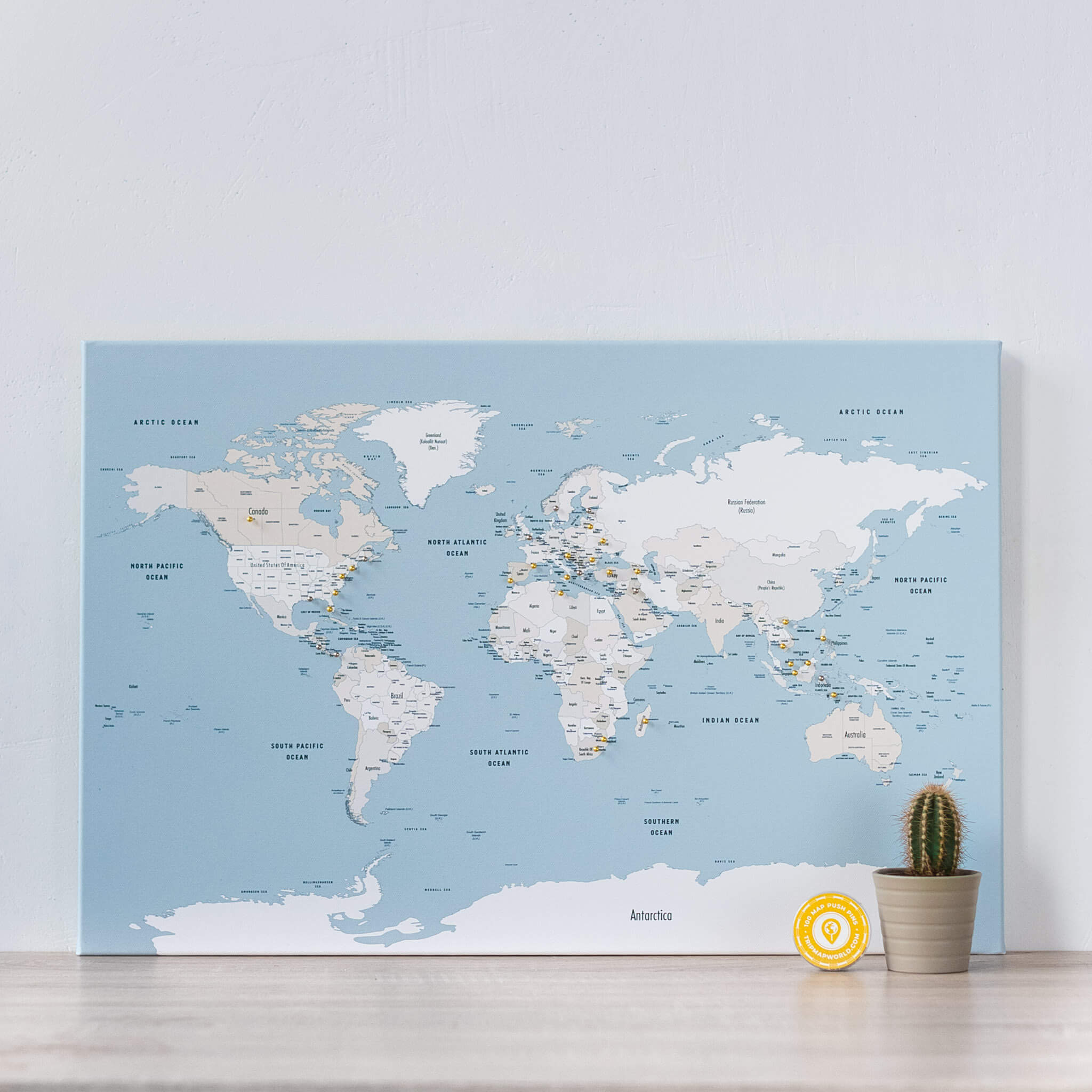 Carte du monde à épingles - Bleu doux (60×40 cm) 