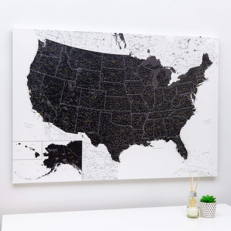 punaise Carte des États-Unis à épingles noir