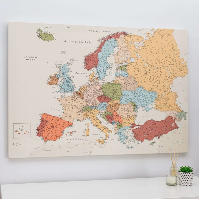 toile carte de l'europe murale coloree