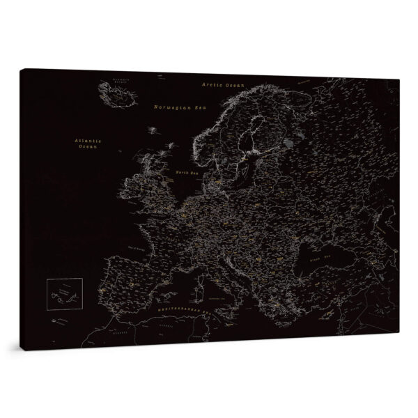 Carte de l'Europe avec épingles Minuit noir Détaillé