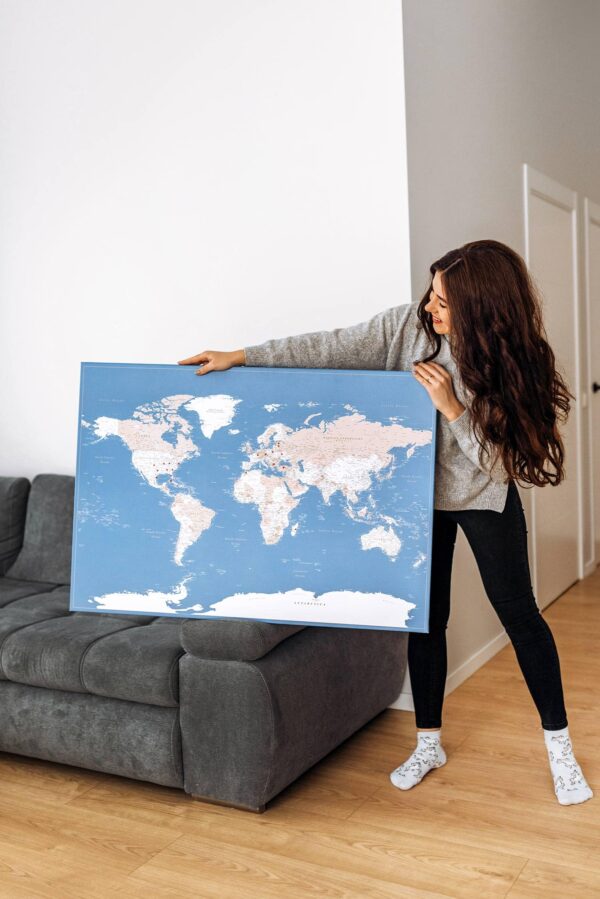 Carte du monde a epingles Bleu Détaillé