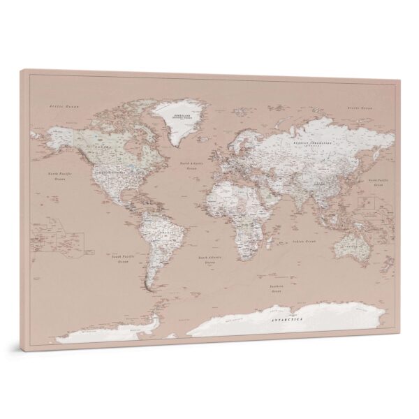 Carte du monde à épingles Rose poudré Détaillé
