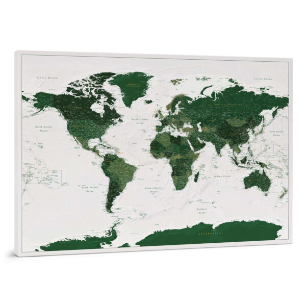 Carte du monde à épingles Vert forêt Détaillé